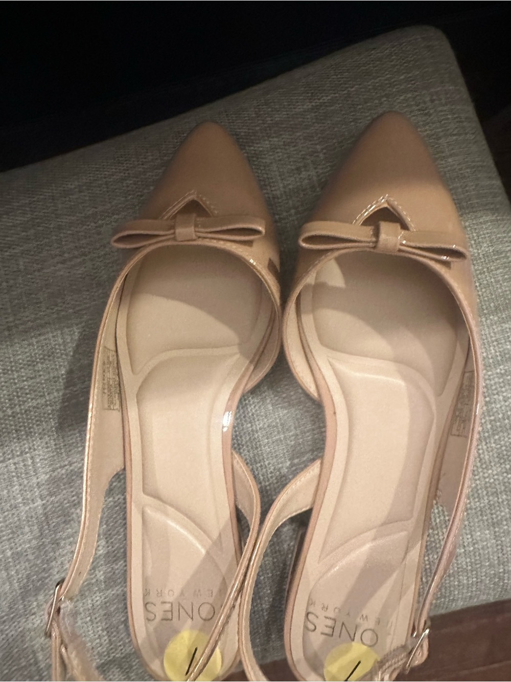 Jones New York Nude Patent Ankle-Strap Sandals with Gold Accent